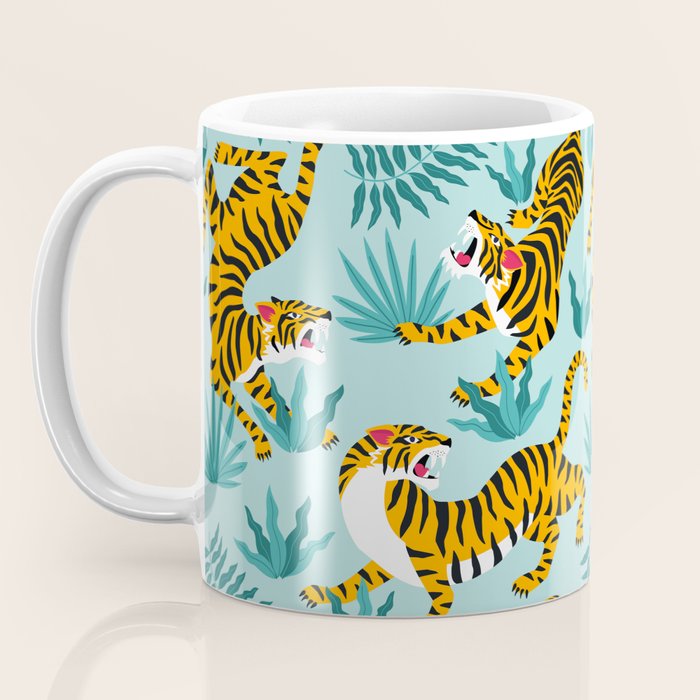 Asian tigers and tropic plants on background. Coffee Mug Gallery Image 3