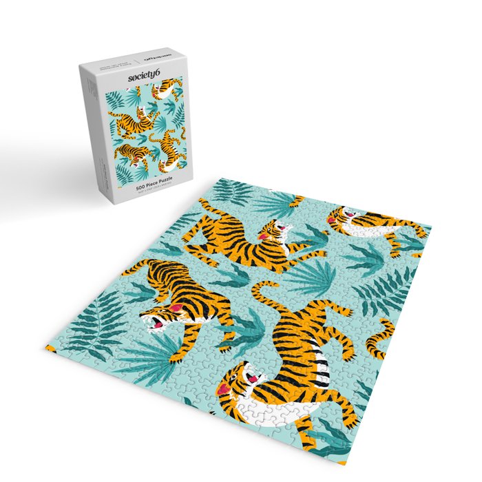 Asian tigers and tropic plants on background. Jigsaw Puzzle Gallery Image 2