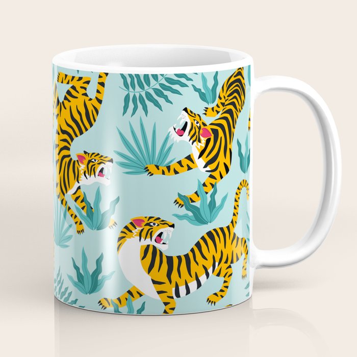 Asian tigers and tropic plants on background. Coffee Mug Gallery Image 1