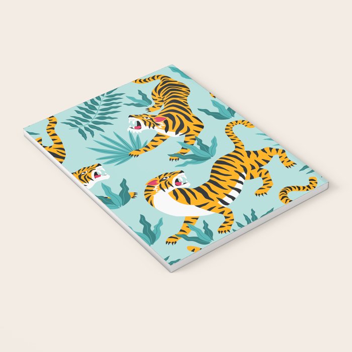Asian tigers and tropic plants on background. Notebook Gallery Image 3