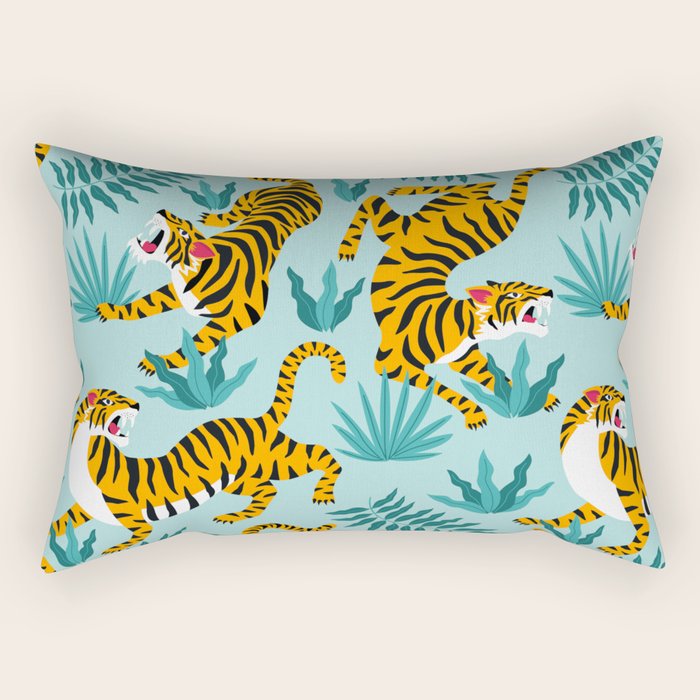 Asian tigers and tropic plants on background. Rectangular Pillow Gallery Image 2