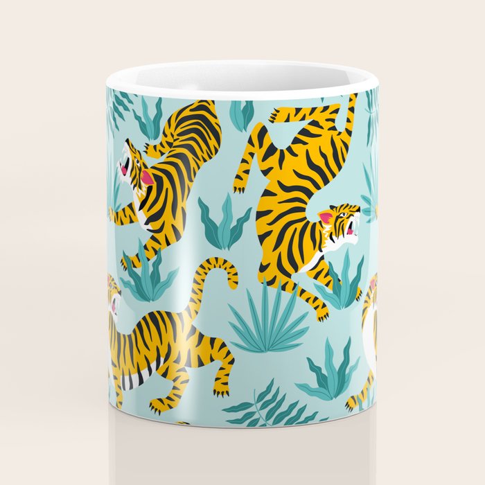 Asian tigers and tropic plants on background. Coffee Mug Gallery Image 4