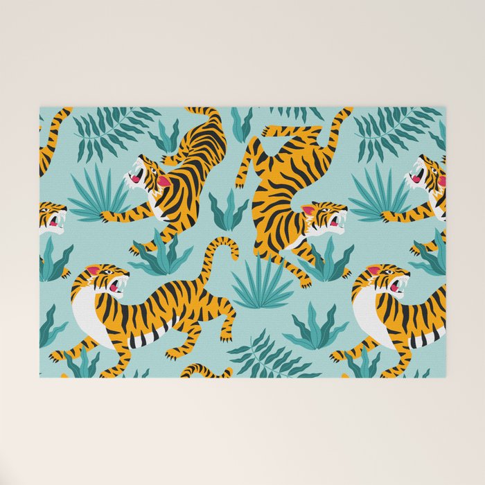 Asian tigers and tropic plants on background. Welcome Mat Gallery Image 1