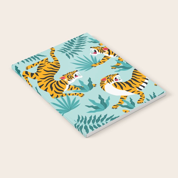 Asian tigers and tropic plants on background. Notebook Gallery Image 1