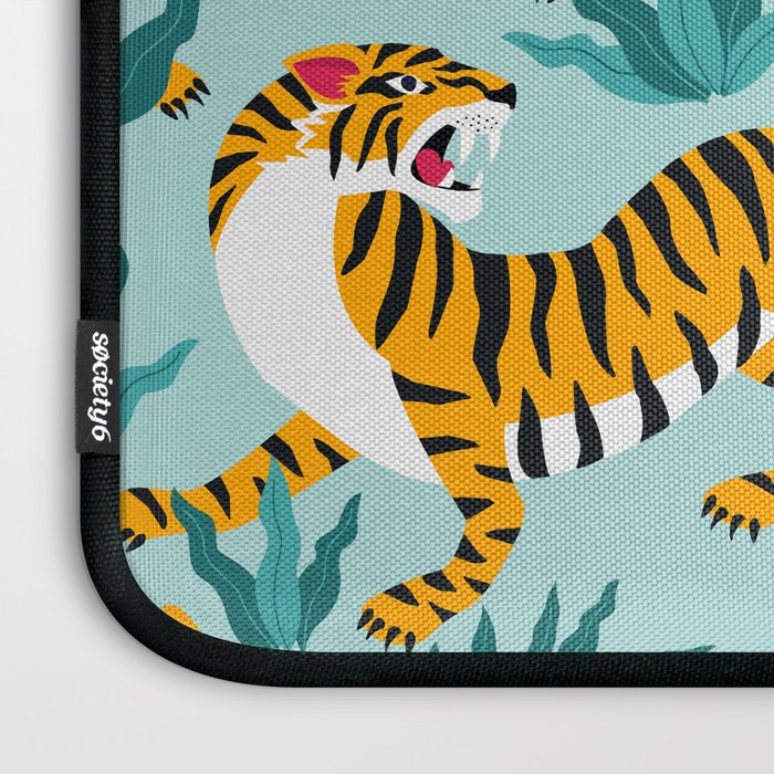 Asian tigers and tropic plants on background. Laptop Sleeve Gallery Image 3