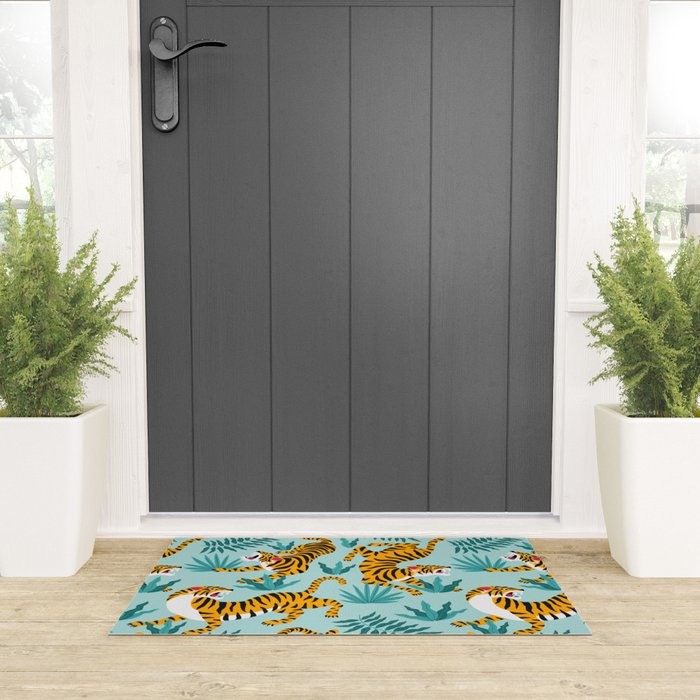 Asian tigers and tropic plants on background. Welcome Mat Gallery Image 3