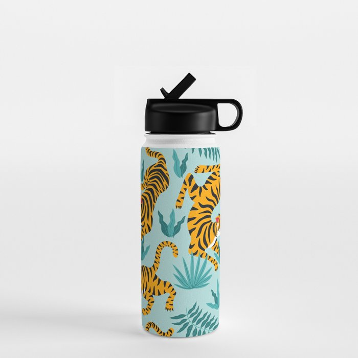 Asian tigers and tropic plants on background. Water Bottle Gallery Image 1