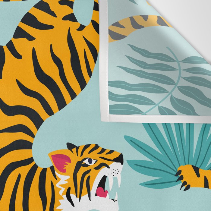 Asian tigers and tropic plants on background. Wall Tapestry Gallery Image 3