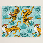 Asian tigers and tropic plants on background. Jigsaw Puzzle Gallery Image 1