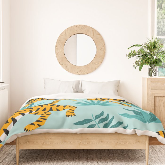 Asian tigers and tropic plants on background. Duvet Cover Gallery Image 3