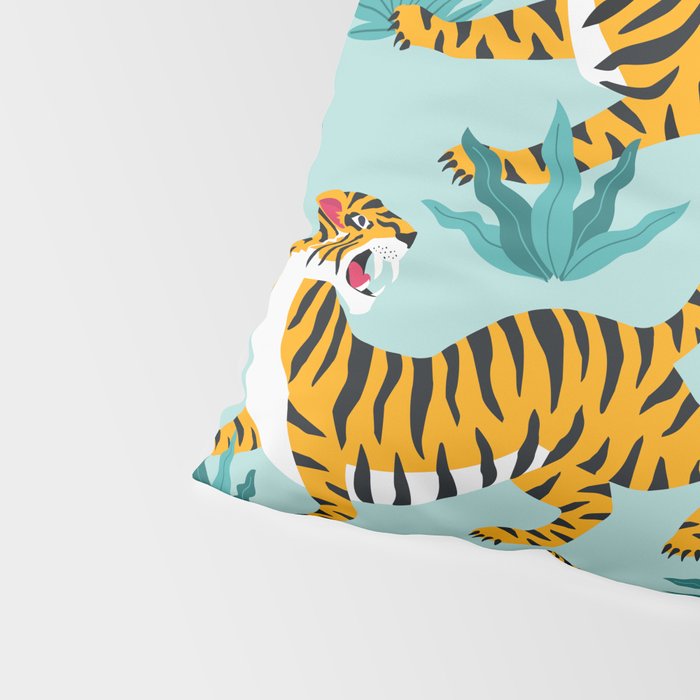 Asian tigers and tropic plants on background. Pillow Sham Gallery Image 4