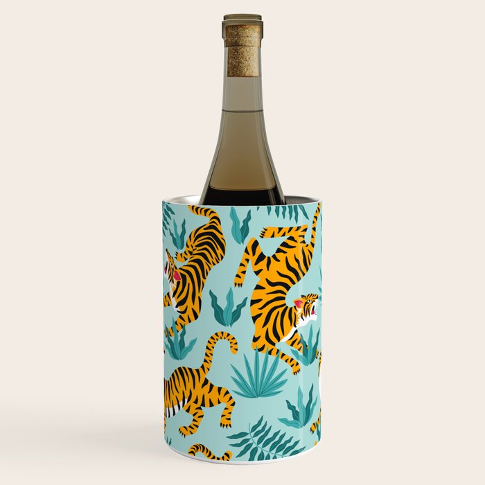 Asian tigers and tropic plants on background. Wine Chiller Gallery Image 1