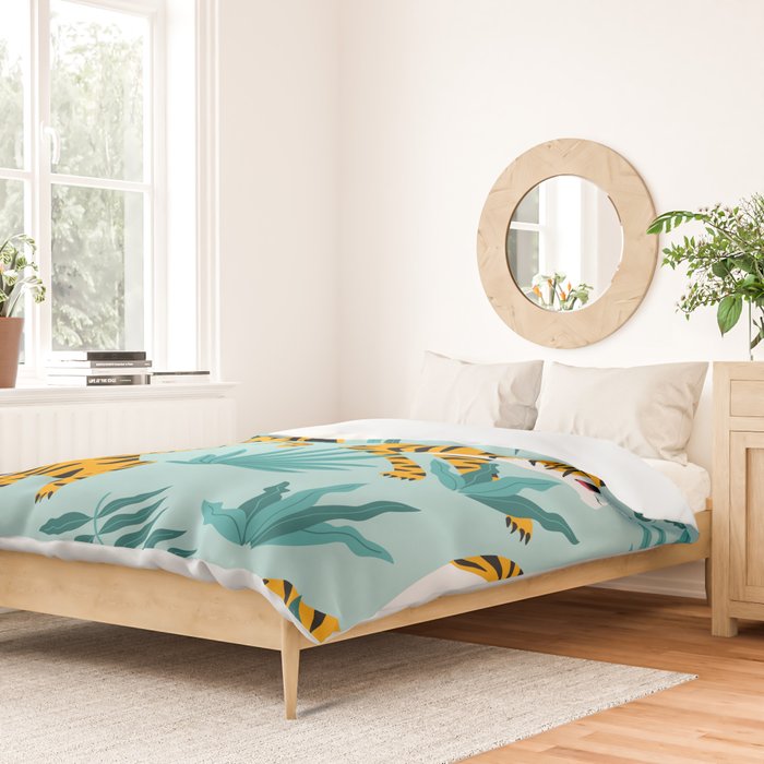 Asian tigers and tropic plants on background. Duvet Cover Gallery Image 2