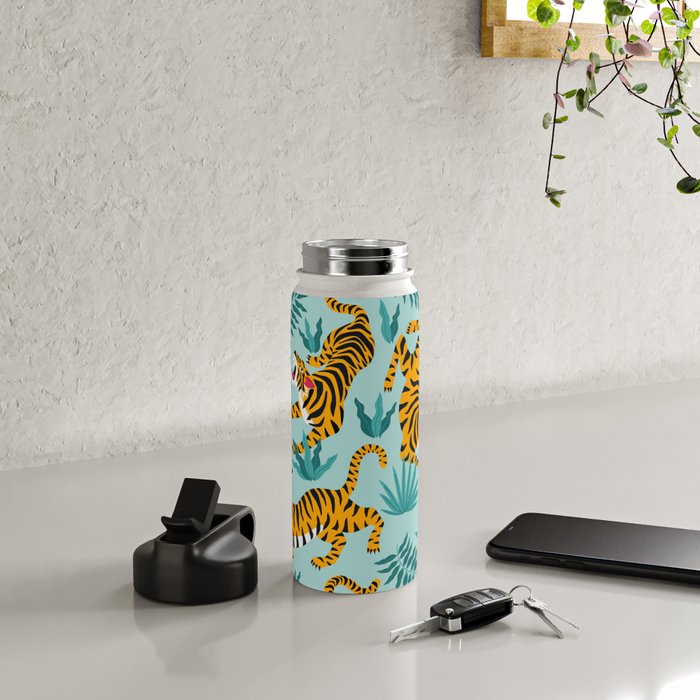 Asian tigers and tropic plants on background. Water Bottle Gallery Image 4