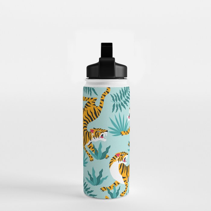 Asian tigers and tropic plants on background. Water Bottle Gallery Image 2