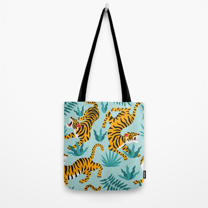 Asian tigers and tropic plants on background. Tote Bag Gallery Image 2