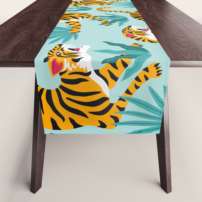 Asian tigers and tropic plants on background. Table Runner Gallery Image 1