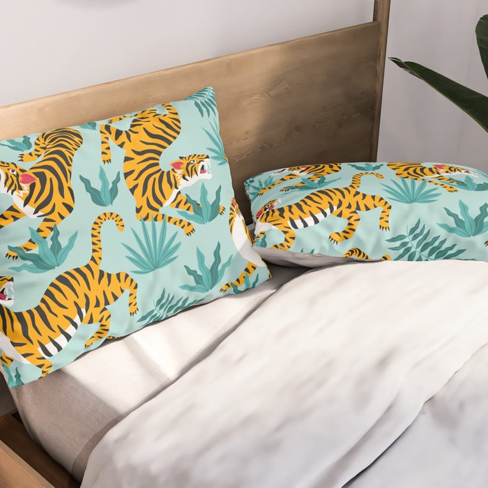 Asian tigers and tropic plants on background. Pillow Sham Gallery Image 2