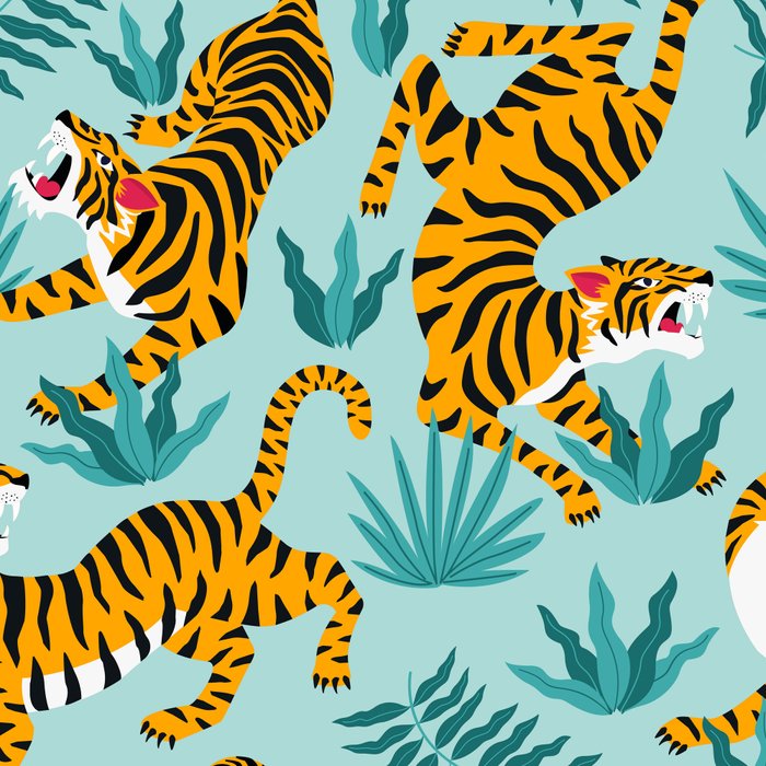 Asian tigers and tropic plants on background. Coffee Mug Gallery Image 2