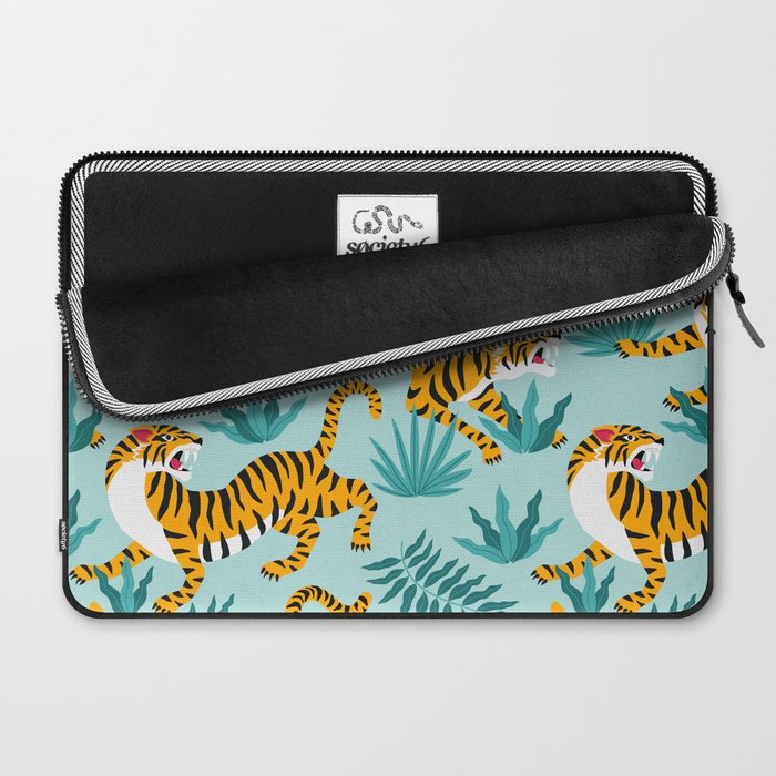 Asian tigers and tropic plants on background. Laptop Sleeve Gallery Image 2