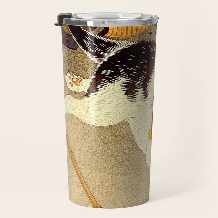 Japanese Woodblock Print Cat Lantern Playful Vintage Art Travel Mug Gallery Image 3
