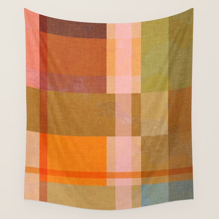 Cosy Heritage Woven Plaid 2 earthy orange blue green Wall Tapestry Gallery Image 4