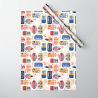 Vintage canned sardines // white background peacock teal and mandy red cans  Wrapping Paper Gallery Image 1