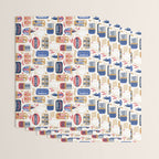 Vintage canned sardines // white background peacock teal and mandy red cans  Wrapping Paper Gallery Image 3