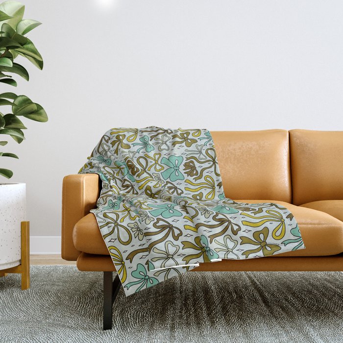 Blue Bow Print Throw Blanket Gallery Image 1