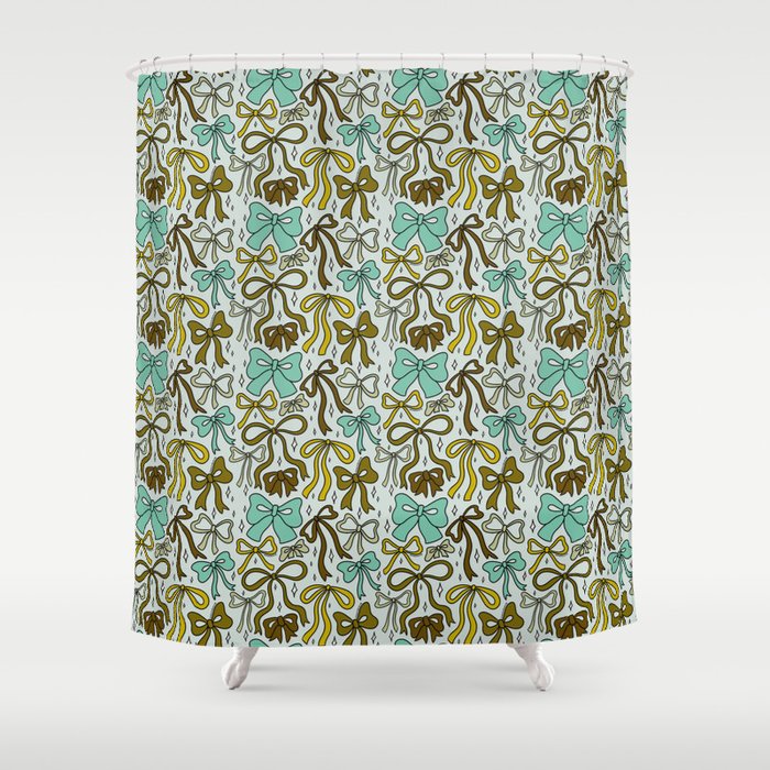 Blue Bow Print Shower Curtain Gallery Image 1