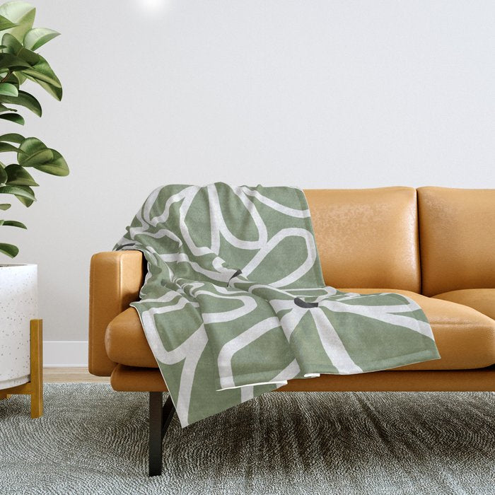 Daisy chain - sage Throw Blanket Gallery Image 1
