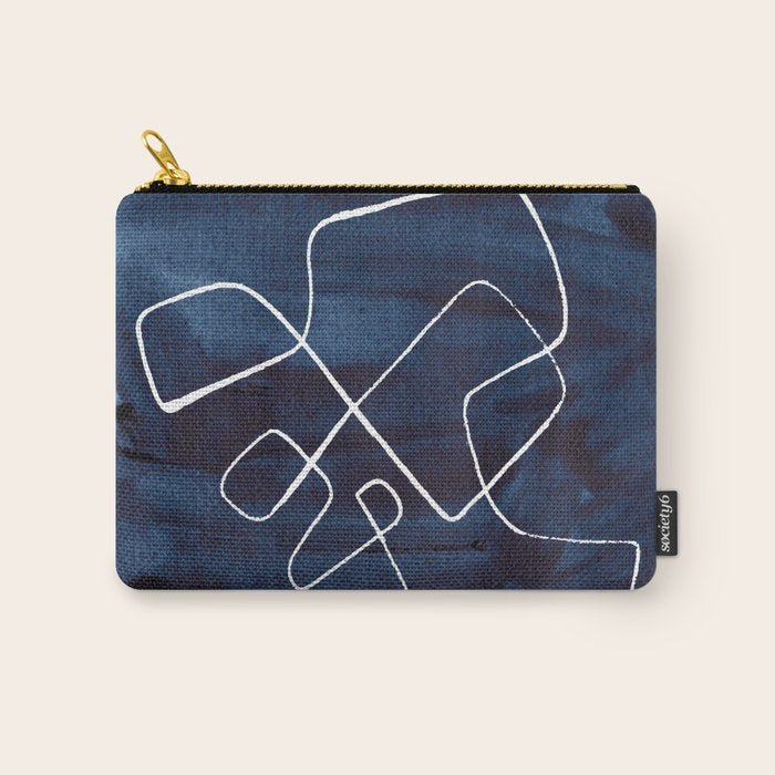 Minimalist Minimal Line Drawing Maze Dark Navy Blue Painting Mid Century Modern Cool Funky Trendy Carry All Pouch Gallery Image 1
