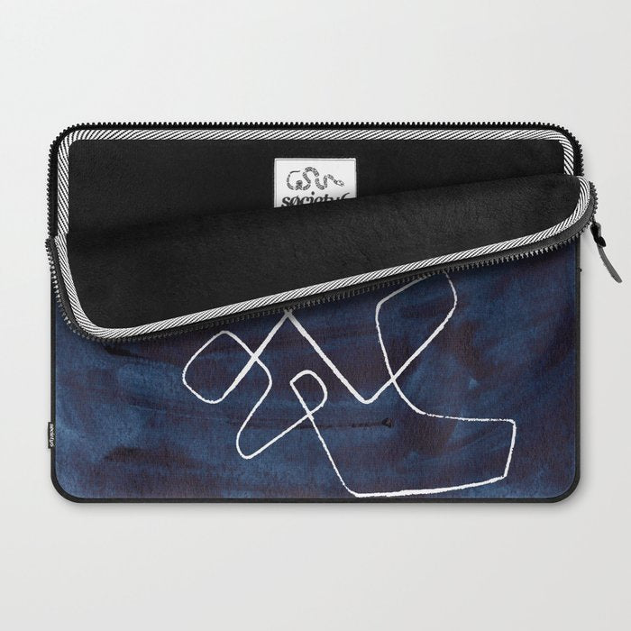 Minimalist Minimal Line Drawing Maze Dark Navy Blue Painting Mid Century Modern Cool Funky Trendy Laptop Sleeve Gallery Image 2