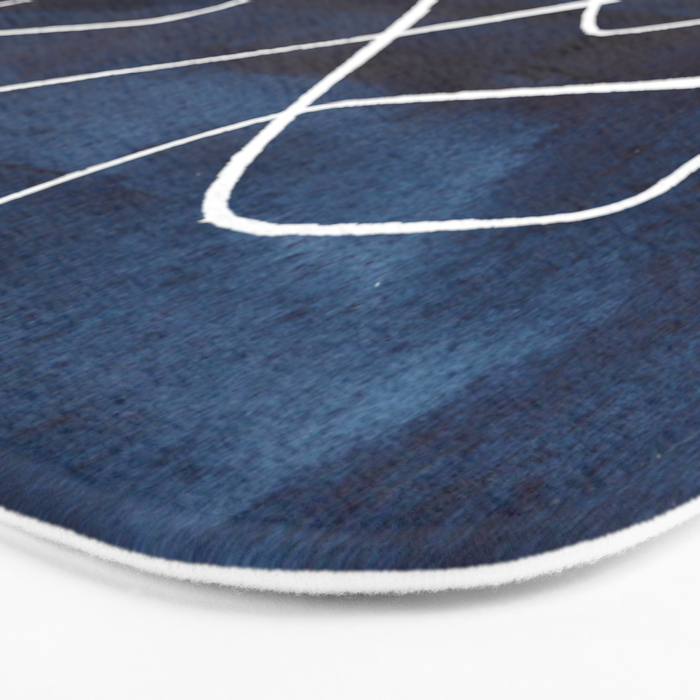 Minimalist Minimal Line Drawing Maze Dark Navy Blue Painting Mid Century Modern Cool Funky Trendy Bath Mat Gallery Image 3