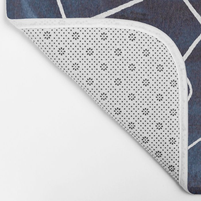 Minimalist Minimal Line Drawing Maze Dark Navy Blue Painting Mid Century Modern Cool Funky Trendy Bath Mat Gallery Image 2