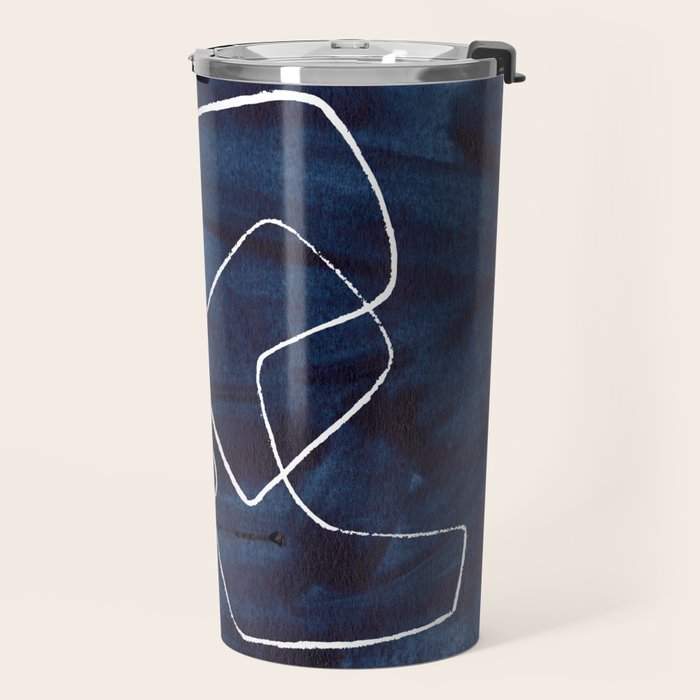 Minimalist Minimal Line Drawing Maze Dark Navy Blue Painting Mid Century Modern Cool Funky Trendy Travel Mug Gallery Image 2