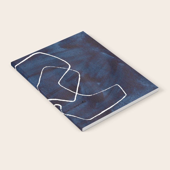 Minimalist Minimal Line Drawing Maze Dark Navy Blue Painting Mid Century Modern Cool Funky Trendy Notebook Gallery Image 2