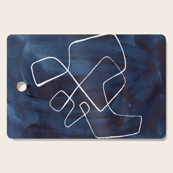 Minimalist Minimal Line Drawing Maze Dark Navy Blue Painting Mid Century Modern Cool Funky Trendy Cutting Board Gallery Image 1