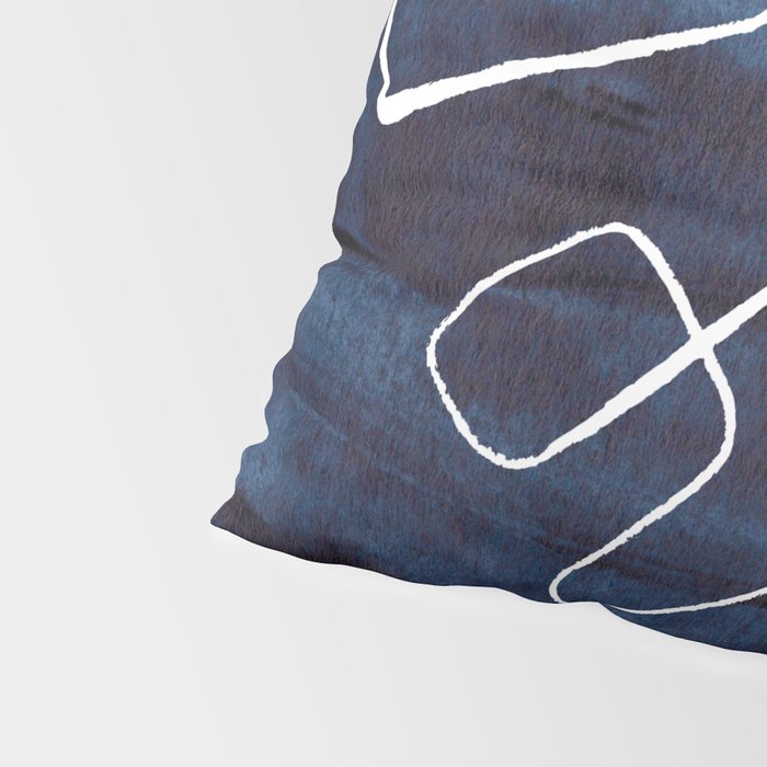 Minimalist Minimal Line Drawing Maze Dark Navy Blue Painting Mid Century Modern Cool Funky Trendy Pillow Sham Gallery Image 4