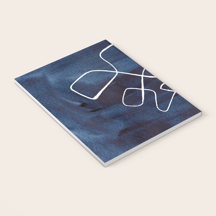 Minimalist Minimal Line Drawing Maze Dark Navy Blue Painting Mid Century Modern Cool Funky Trendy Notebook Gallery Image 3