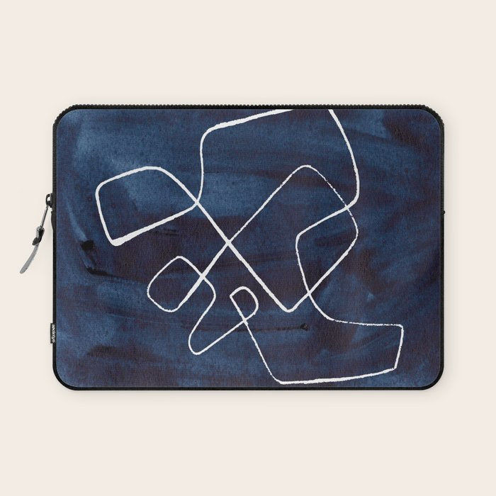Minimalist Minimal Line Drawing Maze Dark Navy Blue Painting Mid Century Modern Cool Funky Trendy Laptop Sleeve Gallery Image 1
