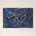 Minimalist Minimal Line Drawing Maze Dark Navy Blue Painting Mid Century Modern Cool Funky Trendy Welcome Mat Gallery Image 1
