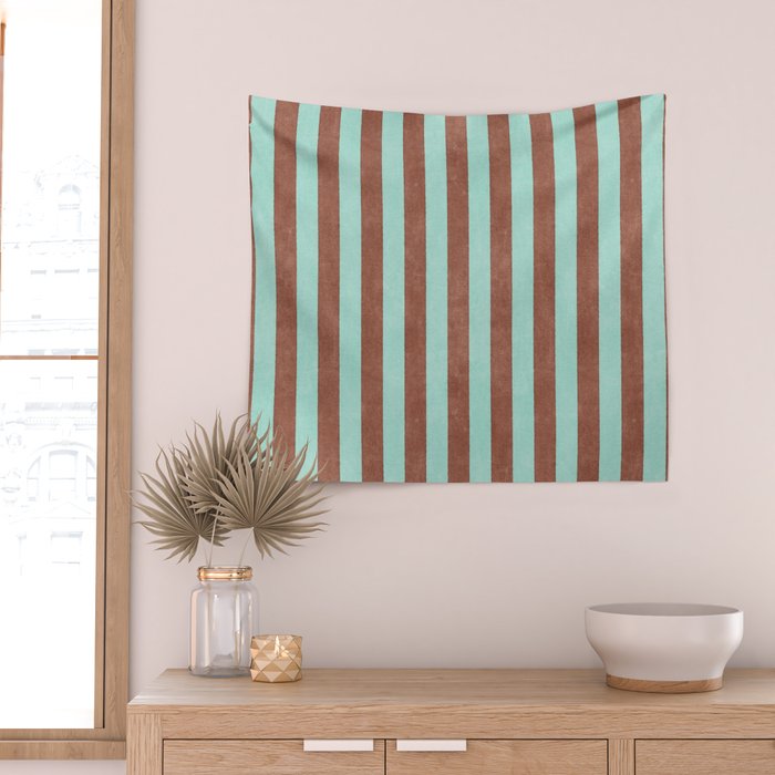 STRIPES - 005 - brown and teal Wall Tapestry Gallery Image 2