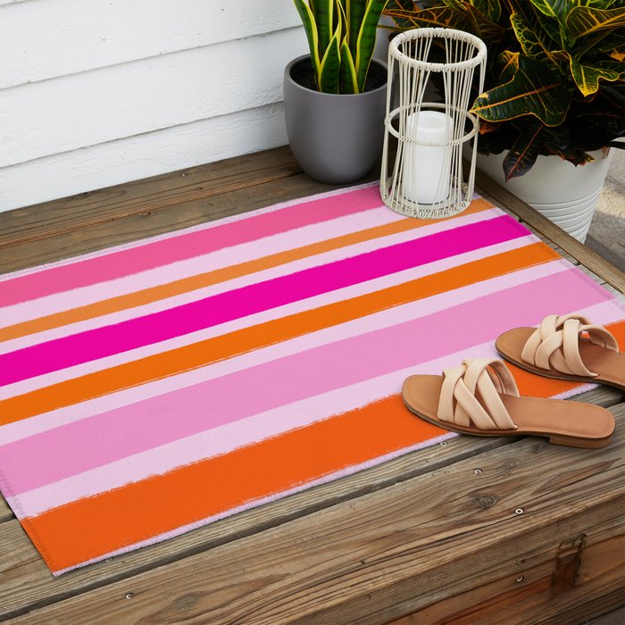 Pink and Orange Stripes Freehand Outdoor Rug Gallery Image 2