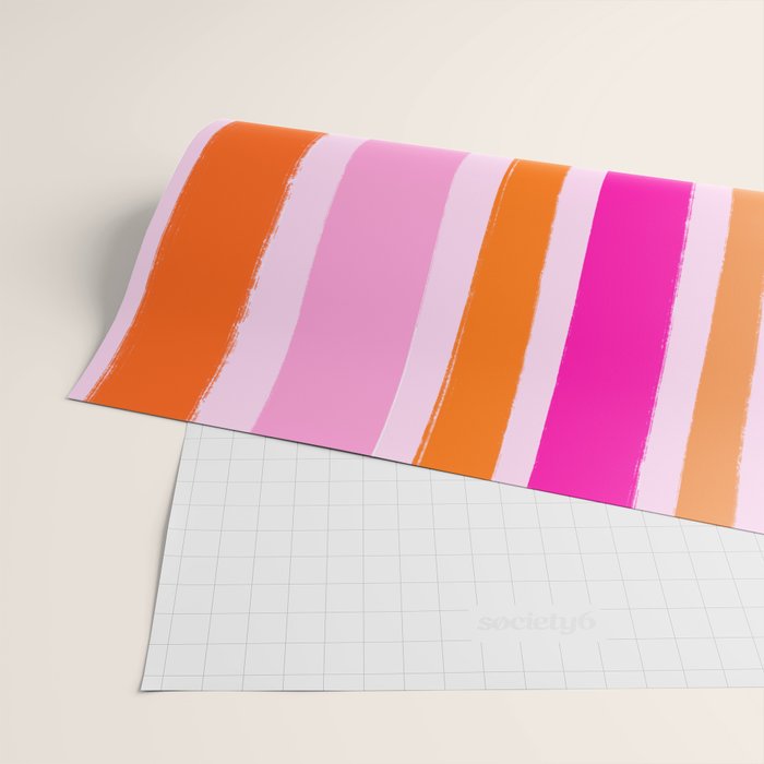 Pink and Orange Stripes Freehand Wrapping Paper Gallery Image 2