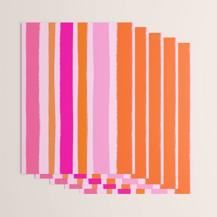 Pink and Orange Stripes Freehand Wrapping Paper Gallery Image 3