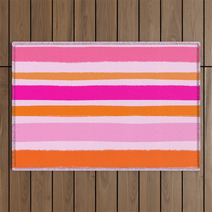 Pink and Orange Stripes Freehand Outdoor Rug Gallery Image 1