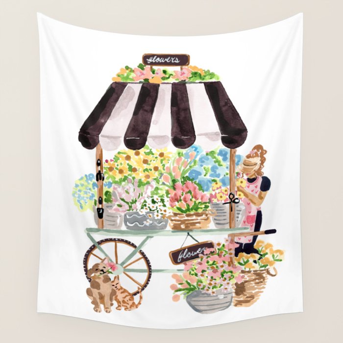 Flower Cart Wall Tapestry Gallery Image 4