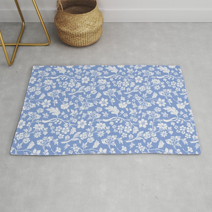 Vintage Style Chintz Florals On Blue Rug Gallery Image 1