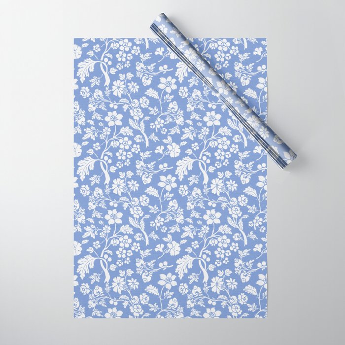 Vintage Style Chintz Florals On Blue Wrapping Paper Gallery Image 1